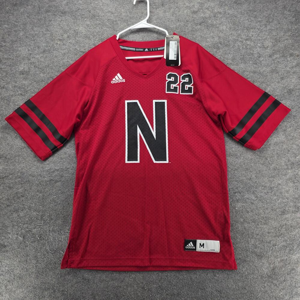 Adidas Shirt Mens Medium Red Jersey Football Breathable V-Neck Mesh Logo